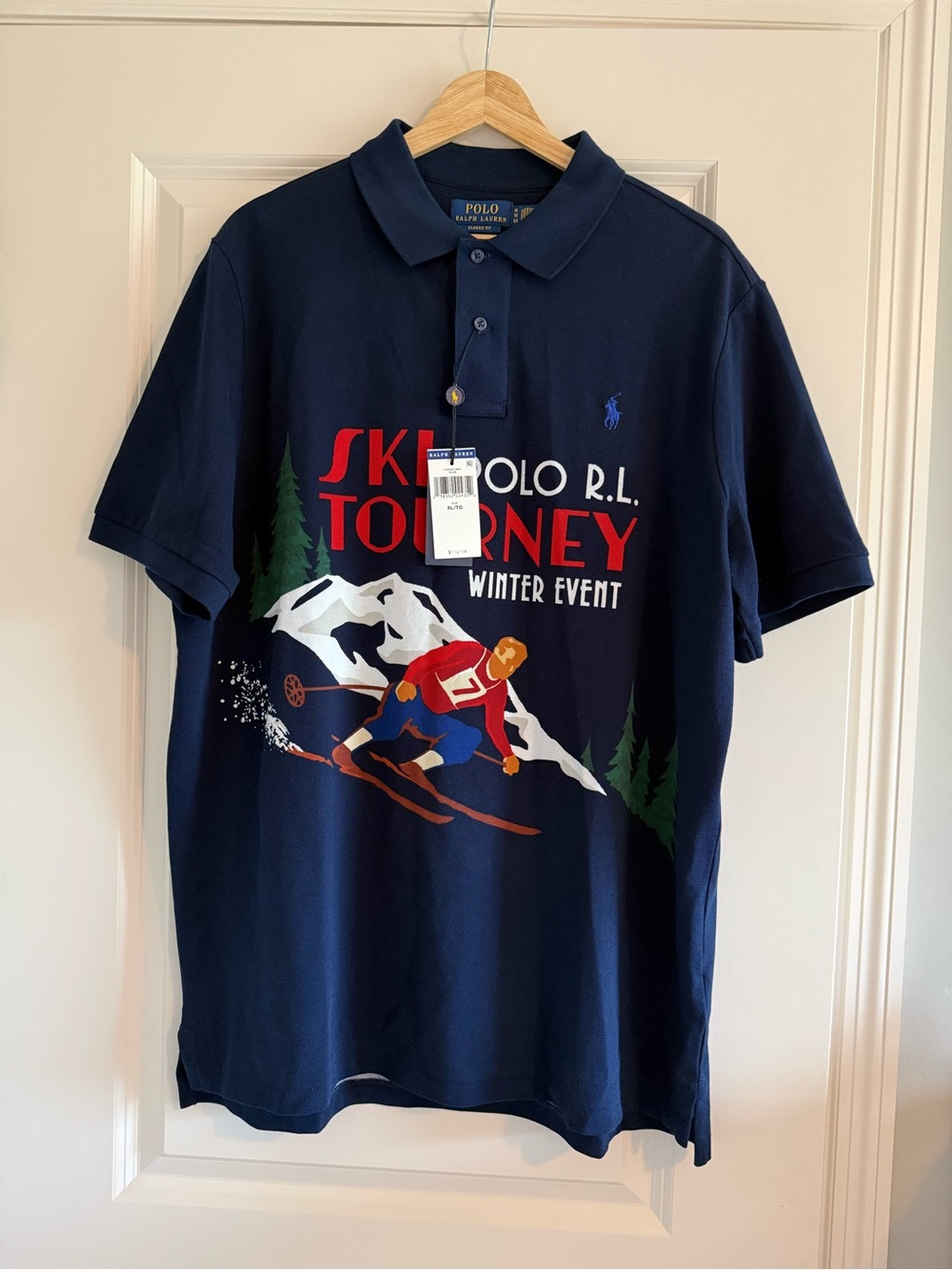 Polo Ralph Lauren Navy Skier Print On Mountains Classic Fit Size XL NWT